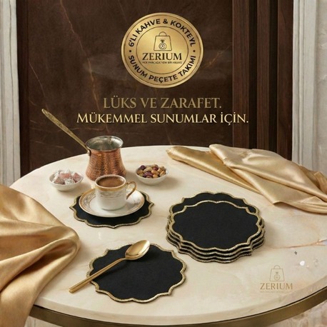Premium 6’lı Kokteyl ve Kahve Altı Sunum Peçetesi Black Gold Serisi - 20252001299