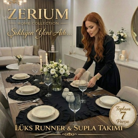 Fırfırlı Ham Keten 7’li Runner ve Supla Şık Sofra & Sunum Çeyiz Seti - 20252001305