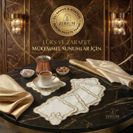 Premium 6’lı Kokteyl ve Kahve Altı Sunum Peçetesi Gold Kelebek Serisi - 20252001295