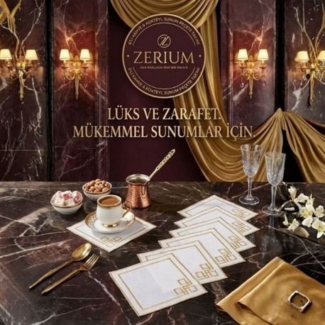 Premium 6’lı Kokteyl ve Kahve Altı Sunum Peçetesi Geometrik Gold Serisi 02 - 20252001325