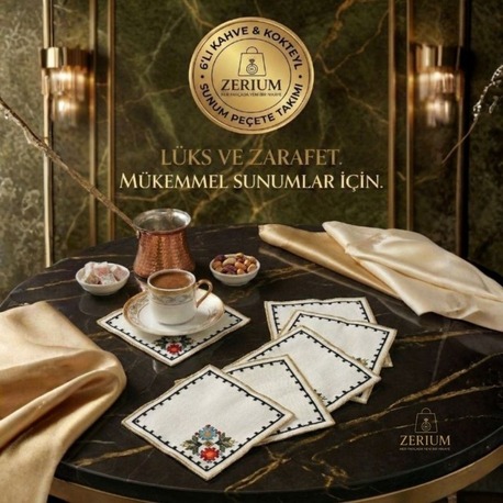 Premium 6’lı Kokteyl ve Kahve Altı Sunum Peçetesi Kanaviçe Serisi - 20252001294