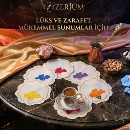 Premium 6’lı Kokteyl ve Kahve Altı Sunum Peçetesi Çiçek Serisi No:1 - 20252001318