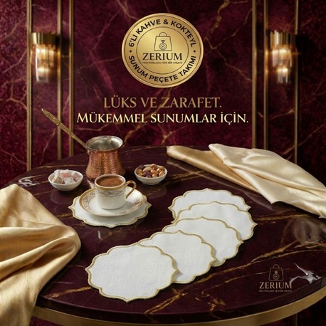Premium 6’lı Kokteyl ve Kahve Altı Sunum Peçetesi Gold Nakış Serisi - 20252001292