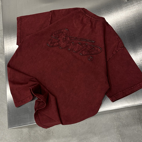 STWD Yıkamalı Aplikeli T-Shirt (Bordo)