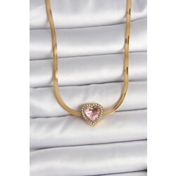 Pembe Zirkon Taşlı Kalp Model Kolye