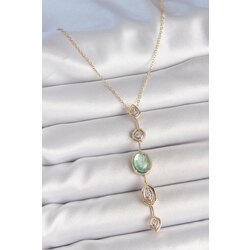 Su Yeşili Gold Renk Zirkon Taşlı Y Kolye