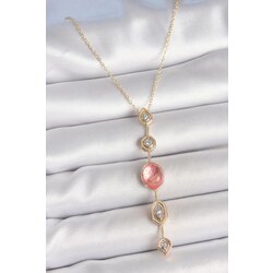 Pembe Gold Renk Zirkon Taşlı Y Kolye