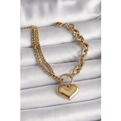 Çelik Gold Renk 2'Li Zincir Model Kalp Bileklik