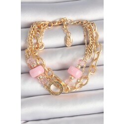 Gold Renk Çoklu Pembe Taşlı Bileklik