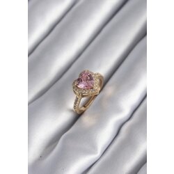 Pembe Zirkon Taşlı Kalp Yüzük