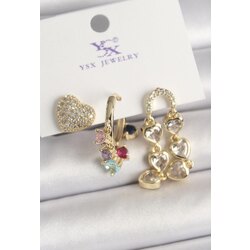 Zirkon Taşlı Kalp Model 3’lü Küpe 