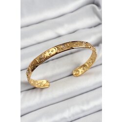 Gold Renk İşlemeli Altı Açık Bileklik