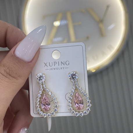 Gümüş taş detaylı pembe taşlı sallantılı küpe