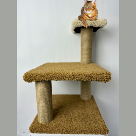 Peluş Dokulu Yavru Kedi İçin 3 Katlı Kedi Tırmalama Tahtası 44 cm Soft Sevilen Renkler