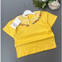 Çiçek Baskı Yaka Tshirt
