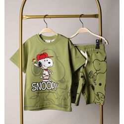 Snoopy Good Day Haki Şortlu Takım