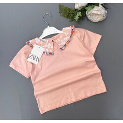 Çiçek Baskı Yaka Tshirt