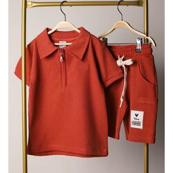Polo Yaka Mickey Kiremit Renk Şortlu Takım