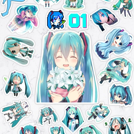Hatsune Miku Sticker Telefon Laptop Bullet Journal Yapışkanlı Folyo Sticker Paketi (24 ADET)