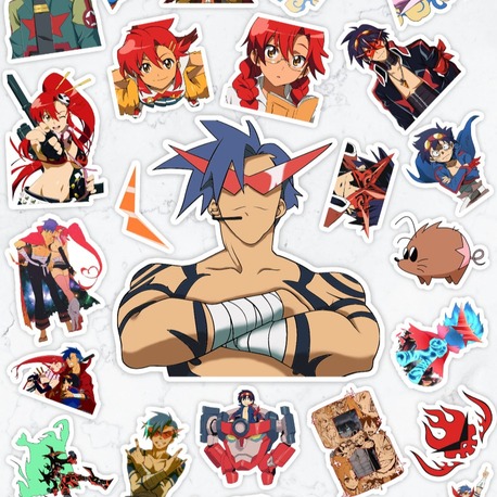 Gurren Lagann Tengen Toppa Anime Telefon Laptop Yapışkanlı Folyo Sticker Paketi (25 ADET)