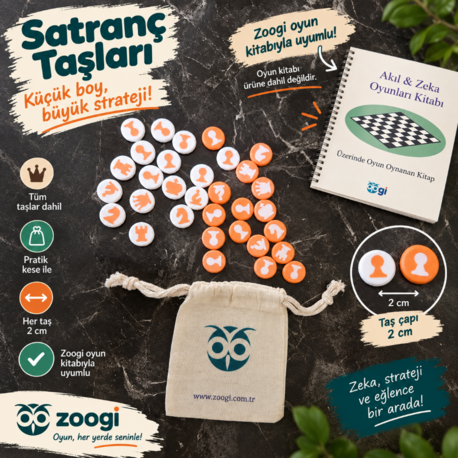 Yassı Satranç Taşları, 2 Cm, Zoogi Oyun Kitabı ile Uyumlu