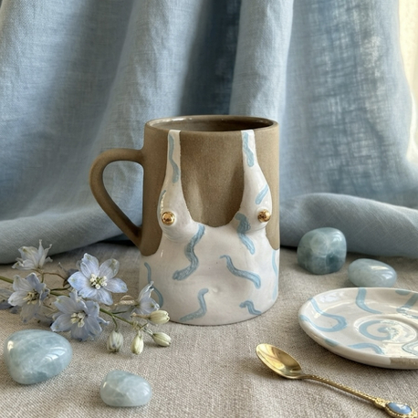 One of Her No.005 - BREEZE 450 ml Stoneware Kupa (24K Altın Detaylı)