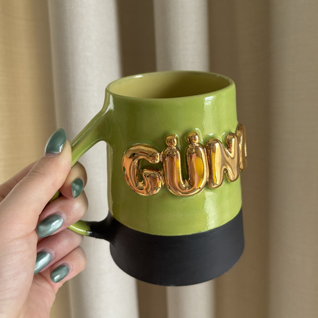 24K Altın GÜNO 450 ml Fıstık Yeşili-SarıStoneware Kupa