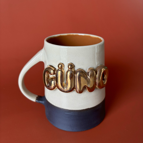 24K Altın GÜNO 450 ml Krem-Kahverengi Stoneware Kupa