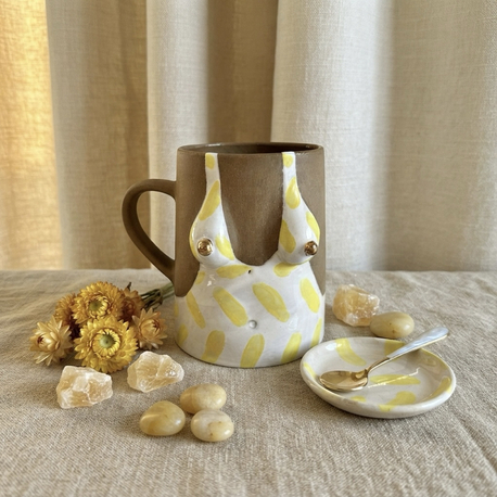 One of Her No.007 - SUNNY 450 ml Stoneware Kupa (24K Altın Detaylı)