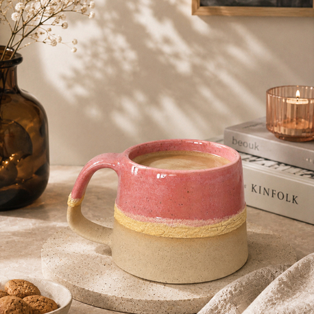Pink Cotton 190 ml Krem Stoneware Fincan (Krater Detaylı)