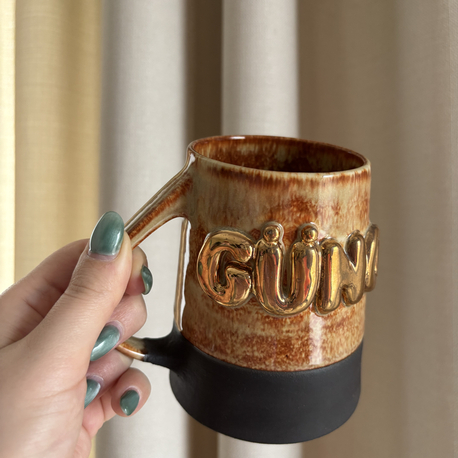 24K Altın GÜNO 450 ml Artistik Kahve Stoneware Kupa