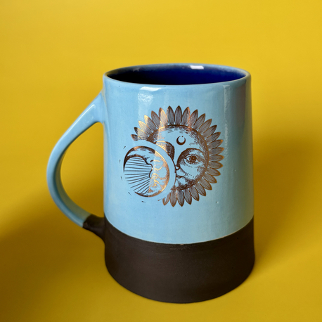 24K Altın Detaylı 450 ml Mavi - Lacivert Stoneware Kupa