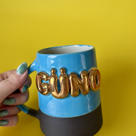 24K Altın GÜNO 450 ml Mavi - Su Yeşili Stoneware Kupa