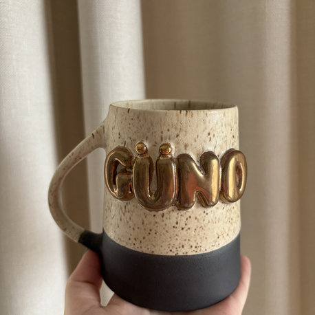 24K Altın Bakır GÜNO 450 ml Mat Krem Benekli Stoneware Kupa