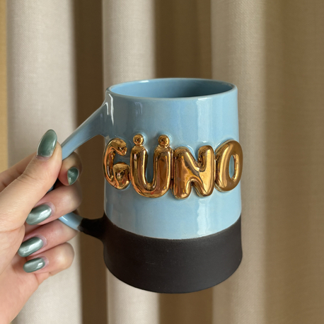 24K Altın GÜNO 450 ml Bebek Mavisi Stoneware Kupa