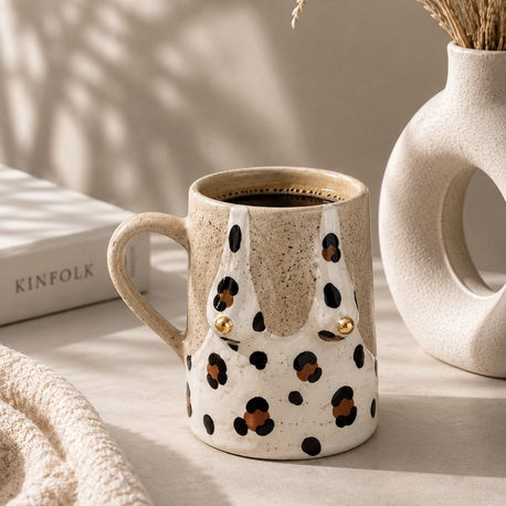 One of Her No.002 - FRECKLE 450 ml Stoneware Kupa (24K Altın Detaylı)