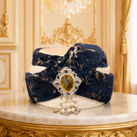 Şehzade Royal Turban Hat – Traditional Prince Headpiece with Jewel Detail