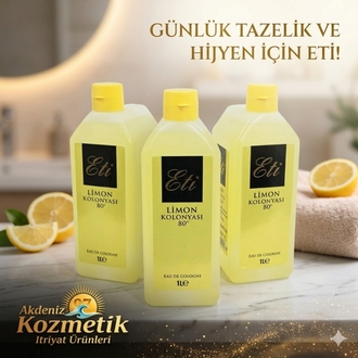 Eti Limon Kolonyası 80°, 1 litrelik şişede sunulan bir kolonyadır.
