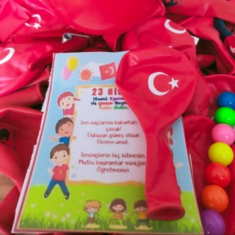 Yumurtlayan kalem&özel gün kartı&kırmızı bayraklı balon