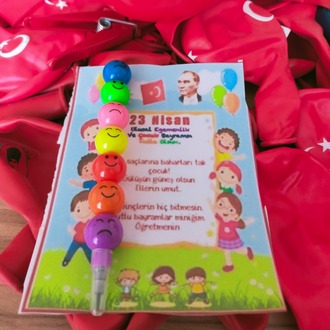 Yumurtlayan kalem&özel gün kartı&kırmızı bayraklı balon