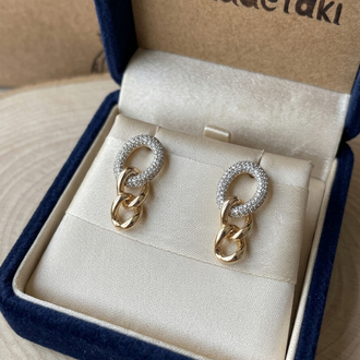 XUPİNG 18K TAŞLI SALLANTILI ZİNCİRLİ KÜPE