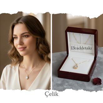 ÇELİK TEK TAŞ DAMLA MODEL KOLYE