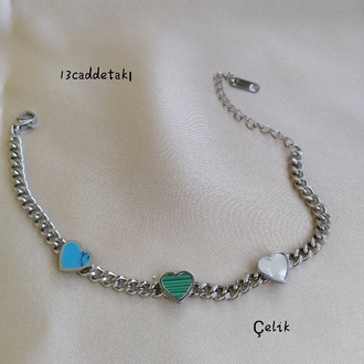 ÇELİK RENKLİ KALPLİ ZİNCİR MODEL BİLEKLİK
