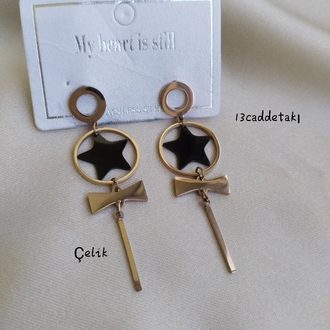 ÇELİK YILDIZLI FİYONKLU SALLANTILI KÜPE