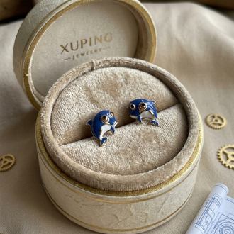 XUPİNG 14K MAVİ YUNUS MODEL KÜPE