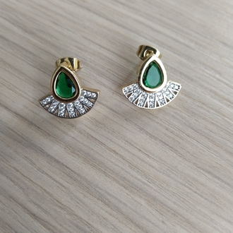 ÇELİK YEŞİL SU DAMLASI MODEL YELPAZE KÜPE