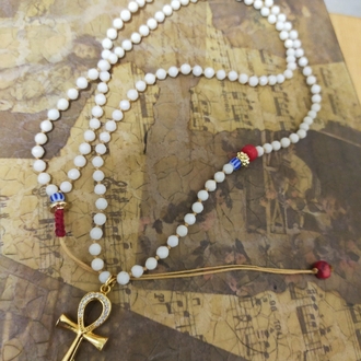 1061- ankh beyaz mercan kolye