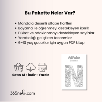 Alfabe Mandala Boyama Kitabı PDF | 6–10 Yaş Çocuklar İçin Yazdırılabilir E-Kitap