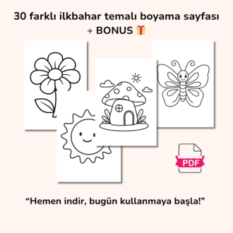 İlkbahar Boyama Sayfaları | 30 Sayfalık Okul Öncesi Yazdırılabilir PDF Etkinlik Seti