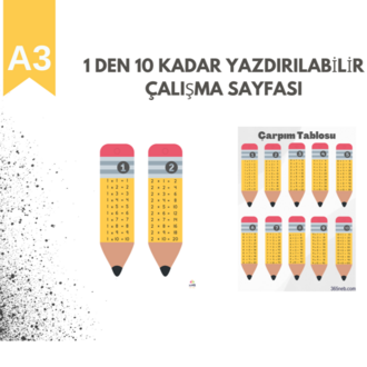 Kalem Temalı Çocuklar için 1-10 Çarpım Tablosu | Yazdırılabilir Matematik Çalışma Sayfası